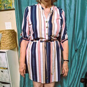Half-Sleeve Striped Dress- Size XL